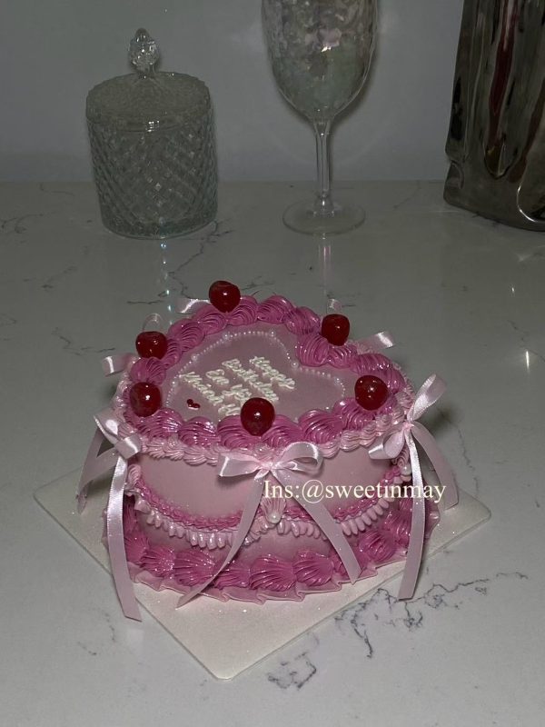 Extra Girly Vintage Cherry Heart Cake