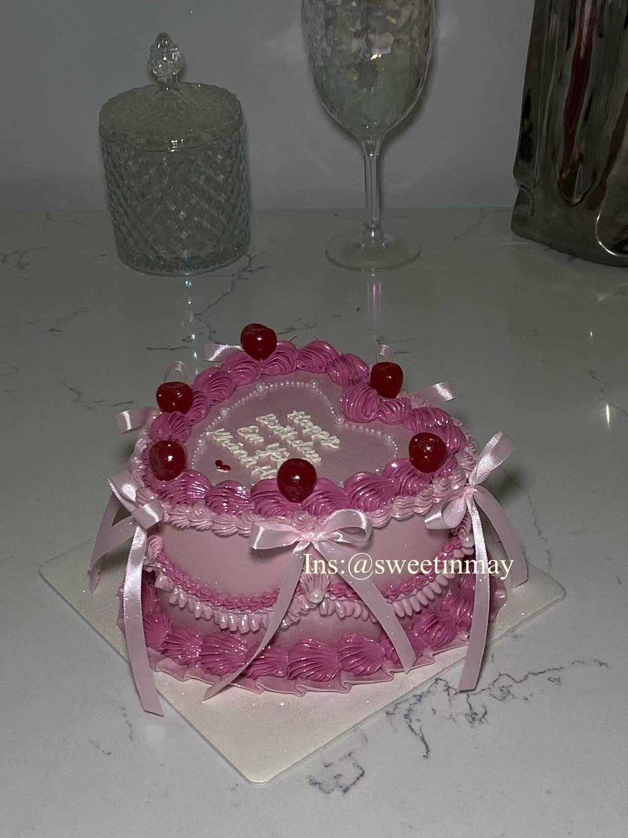Extra Girly Vintage Cherry Heart Cake