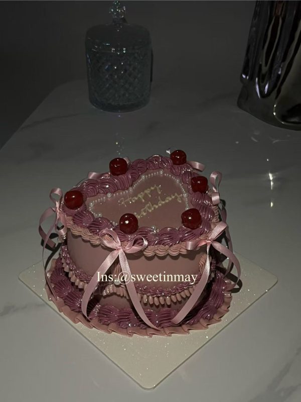 Extra Girly Vintage Cherry Heart Cake